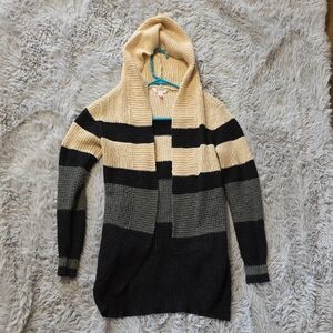 No Boundaries Striped Cardigan - Black, Green, Tan Size S